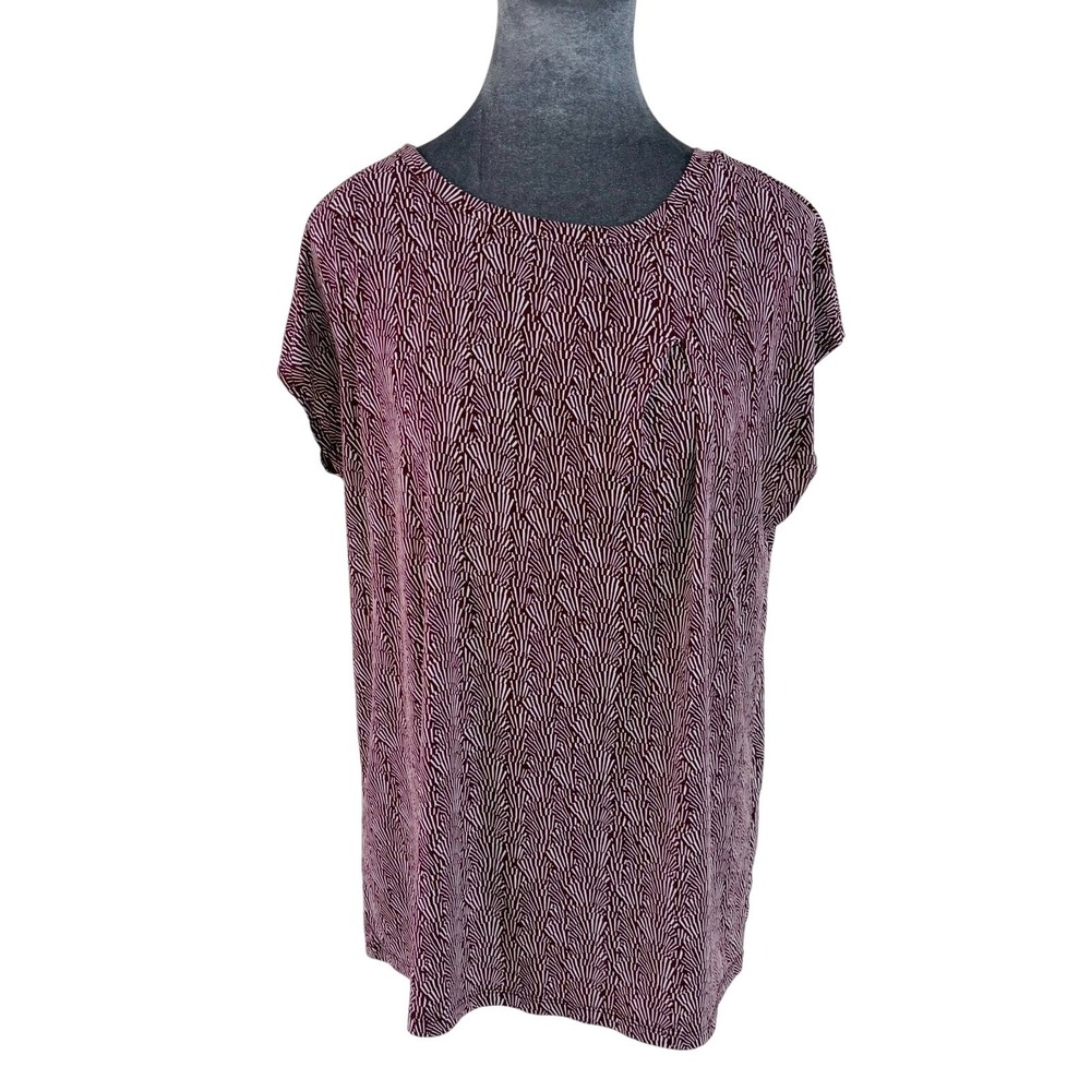 Banana Republic Wms Art Deco Burgundy White Geometric Fan Print Cap Sleeve Top L